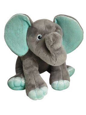 Destination Nation Gray Elephant Plush Glittery Teal Accents Soft Stuffed Animal